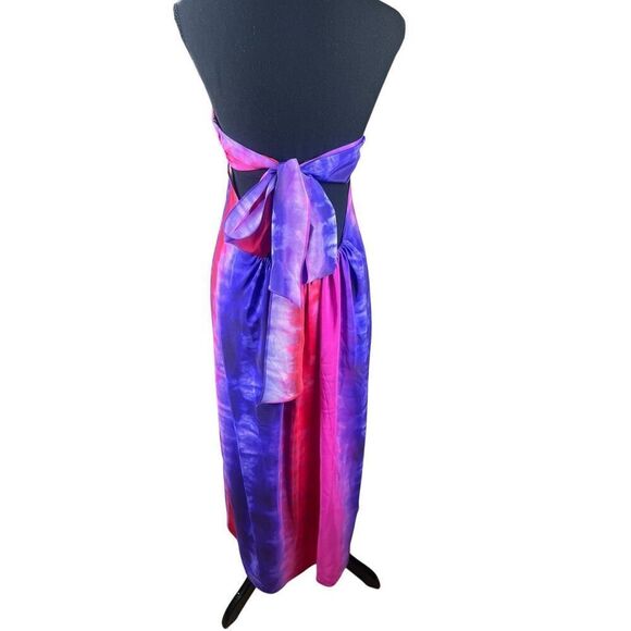 Amanda Uprichard Small 100% silk pink purple tie dye rainbow strapless dress - Picture 3 of 7